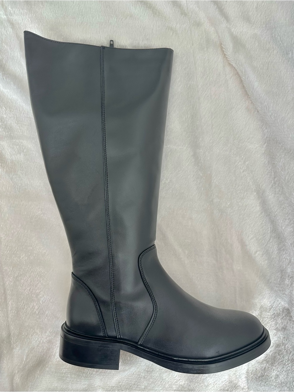 Anthropologie Tall Black Genuine Leather Ridding Boots Full Zip EU 39 Wide Calf - Picture 7 of 16